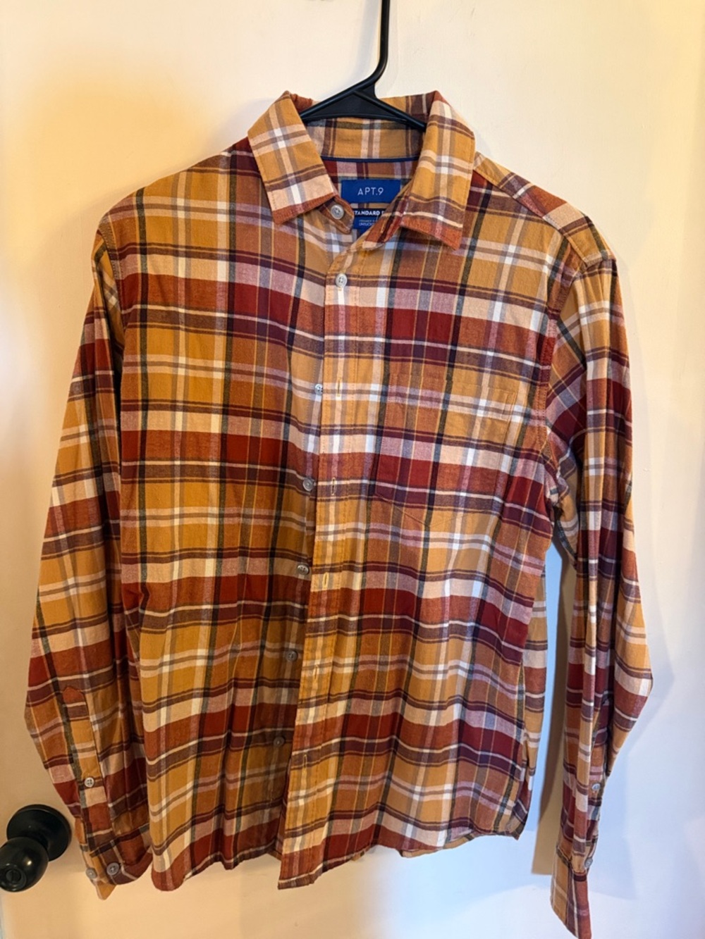 Apt. 9 Men's Orange and Burgundy Plaid Button-Down Shirt